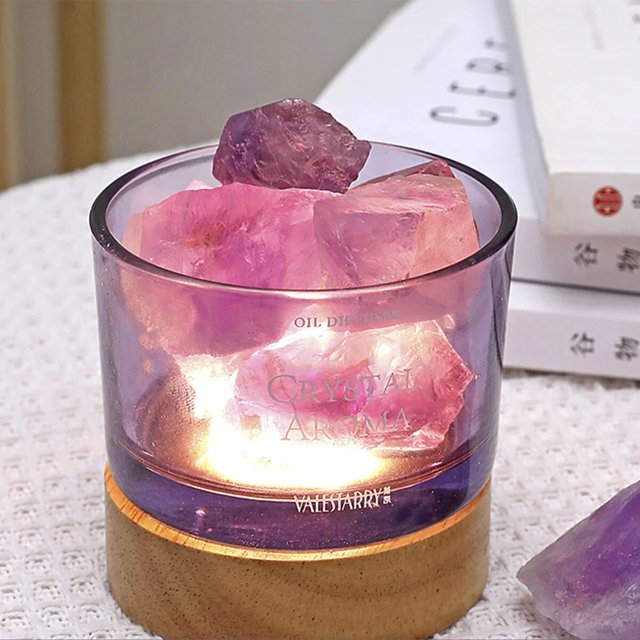 Aromatherapy Crystal Stones Wooden LED Essential Oil Diffuser