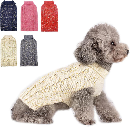 KYEESE Beige Acrylic Classic Dog Sweater with Golden Yarn for Fall and Winter in Large