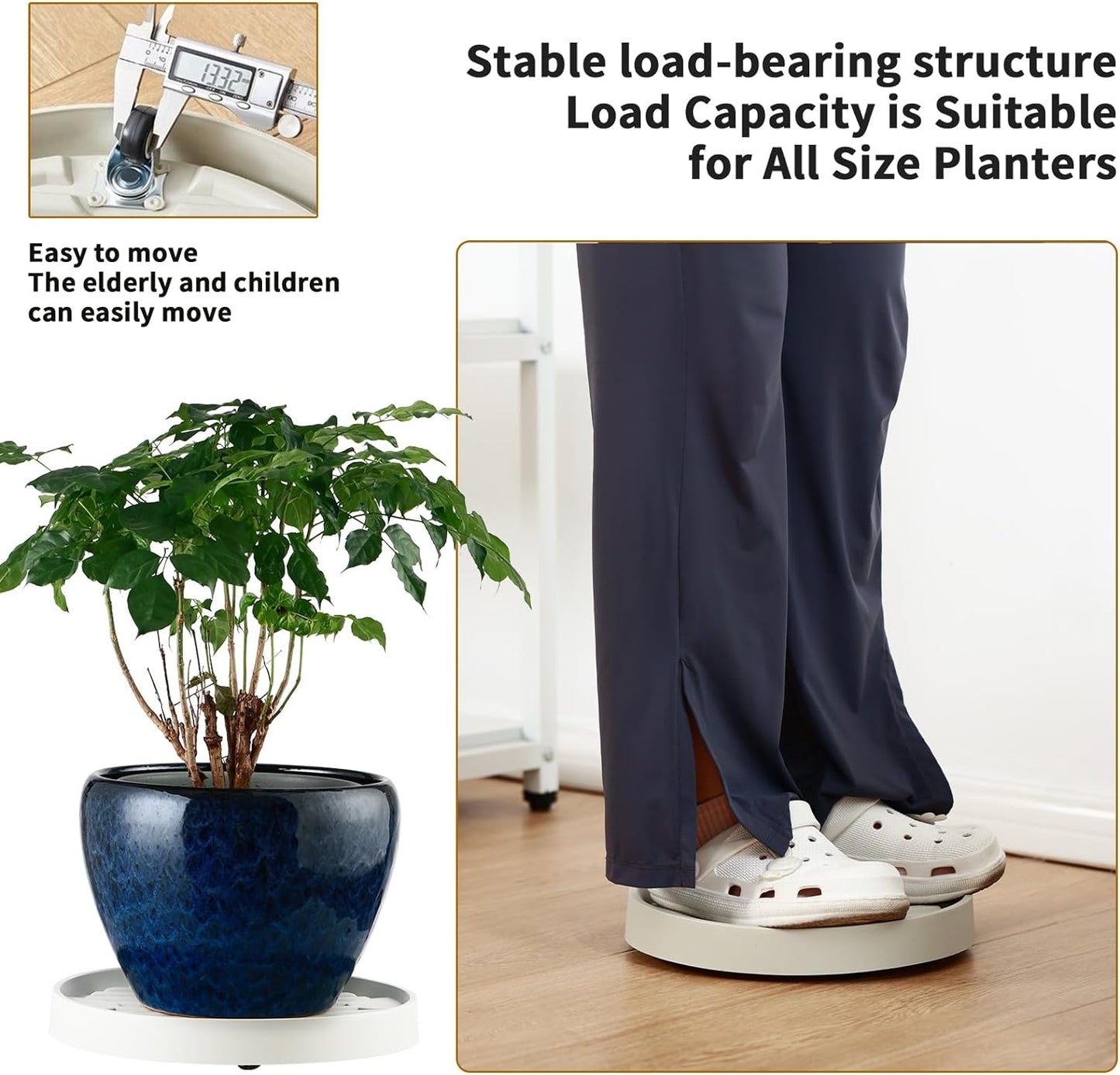 Pot Tray With Wheels Round Movable Planter Dolly Trolley Pallet Outdoor Indoor Tree Flower Planter Stand Indoor 9" Inches