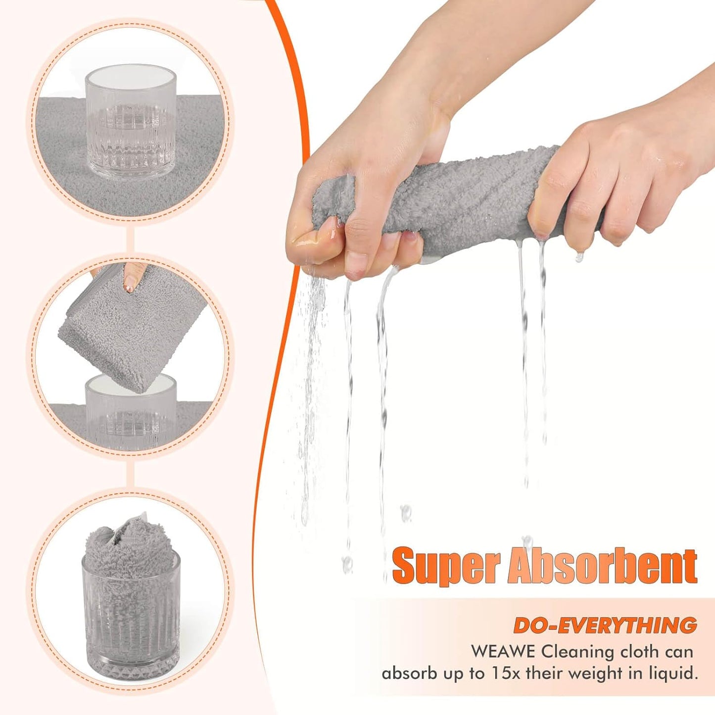 Microfiber Cleaning Cloth Gray  Reusable Ultra Soft & Super Absorbent, Lint-Free Micro Fiber Washable Towels 9X9 (5PCS)