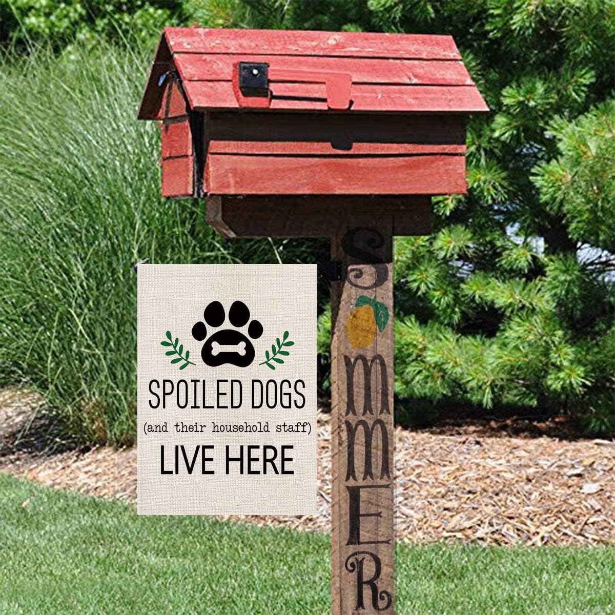 Pampered Pooch Paradise: Burlap Garden Flag for Spoiled Dog Dwellings