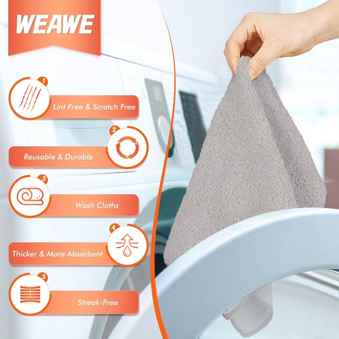 Microfiber Cleaning Cloth Gray  Reusable Ultra Soft & Super Absorbent, Lint-Free Micro Fiber Washable Towels 9X9 (5PCS)