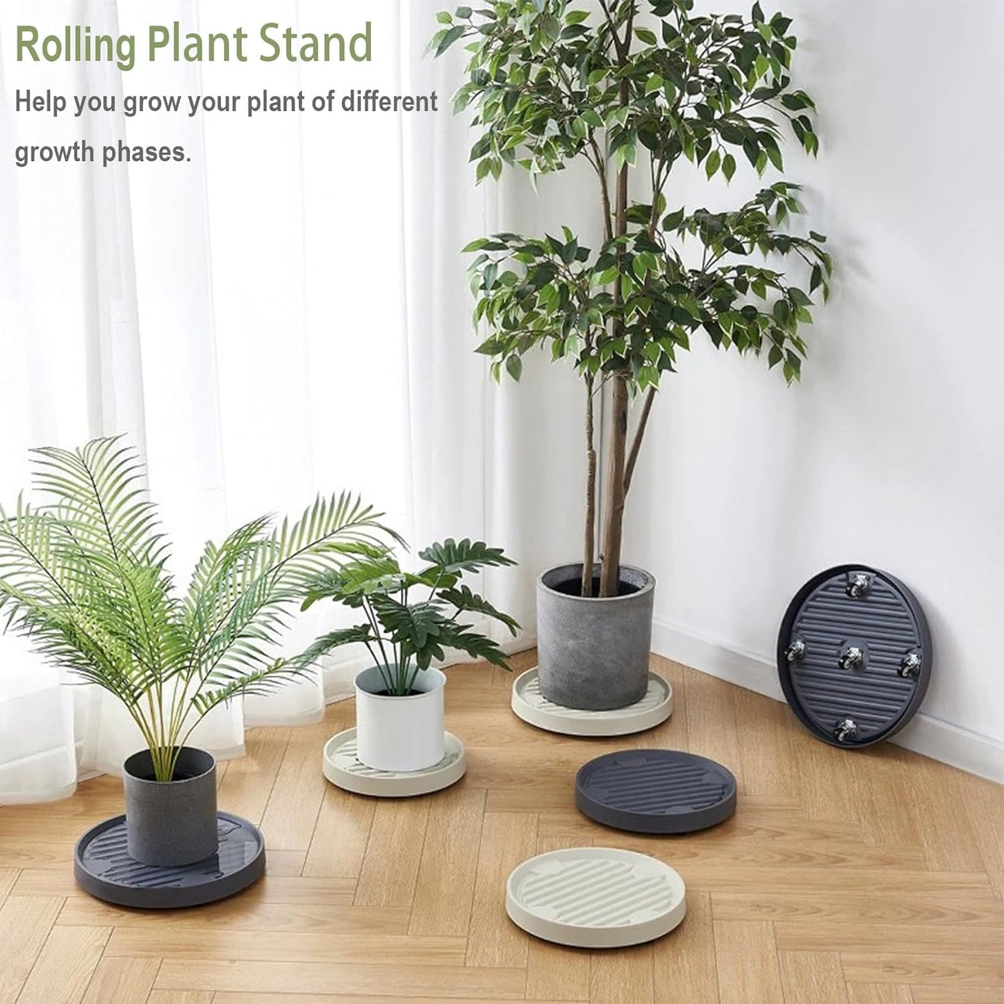 Pot Tray With Wheels Round Movable Planter Dolly Trolley Pallet Outdoor Indoor Tree Flower Planter Stand Indoor 9" Inches