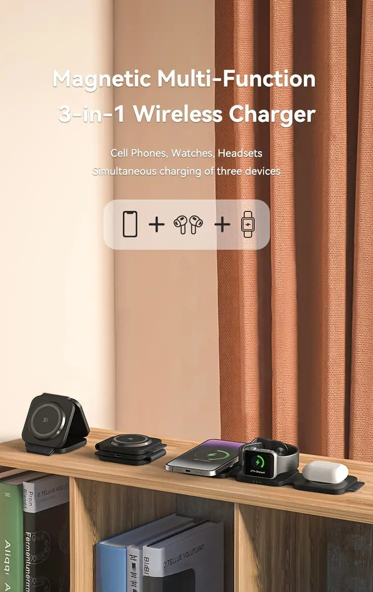 Travel-Ready Magnetic 3-in-1 Wireless Charging Station for Multiple Devices