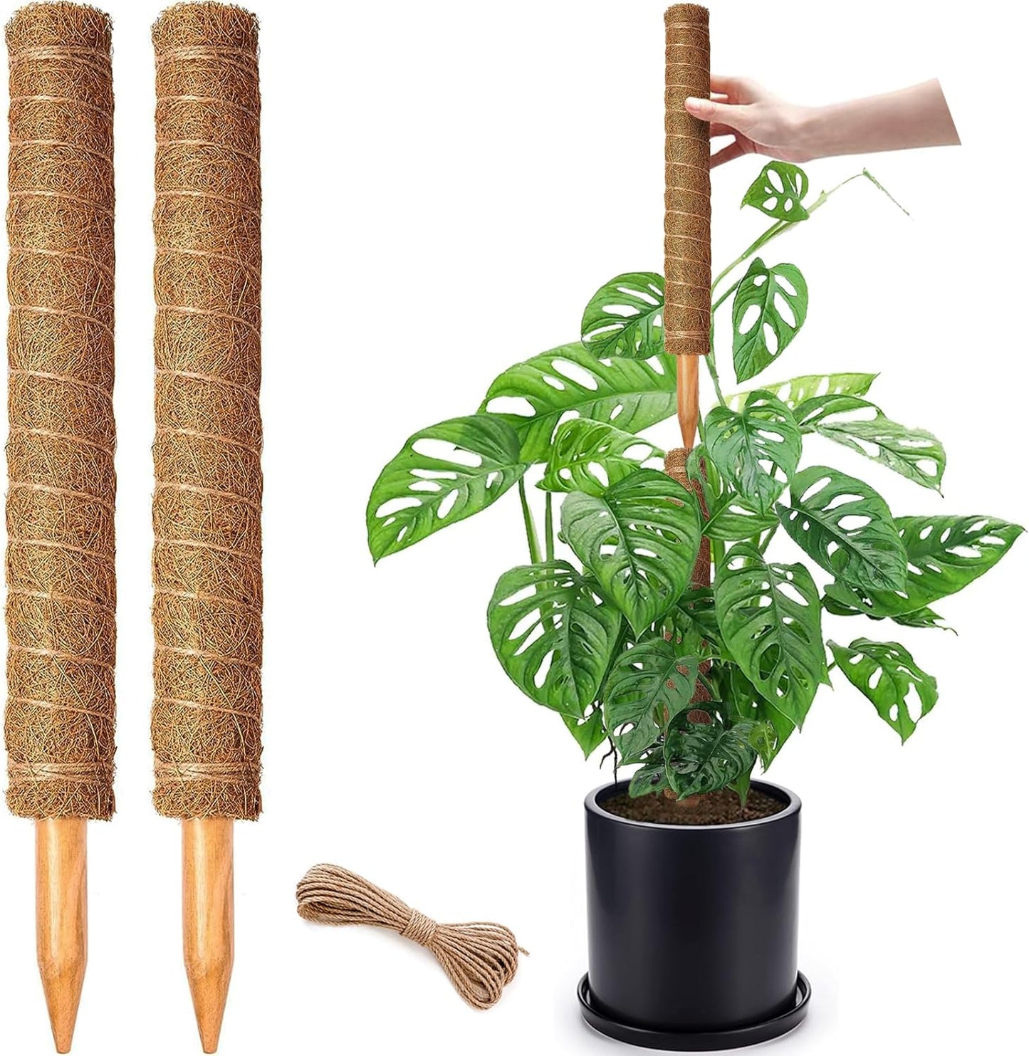 Moss Poles Aerial Roots Support for Plants 2-Pack 17 Inches Stackable