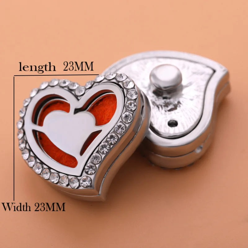 Magnetic Snap Locket Buttons Stainless Steel Heart Shaped Aroma Essential Oil Diffuser