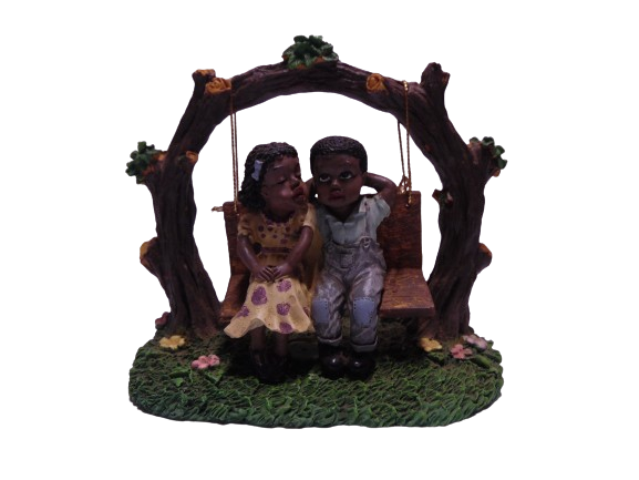 African American Vintage 5” Figurine Young Love Black Girl and Boy on Swinging Bench