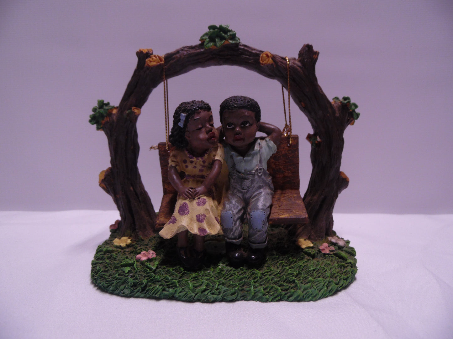 African American Vintage 5” Figurine Young Love Black Girl and Boy on Swinging Bench