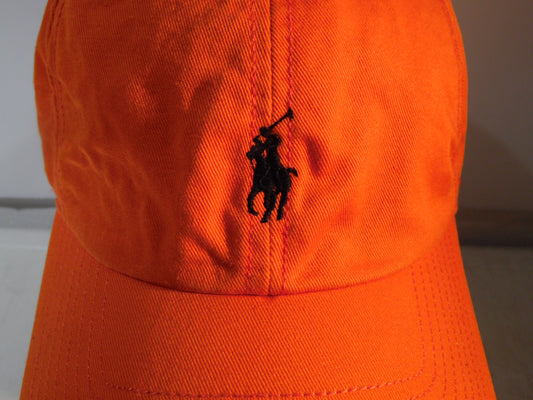 Vintage Polo Ralph Lauren Cap Hat Cloth Strap Back Orange Black Pony One Size