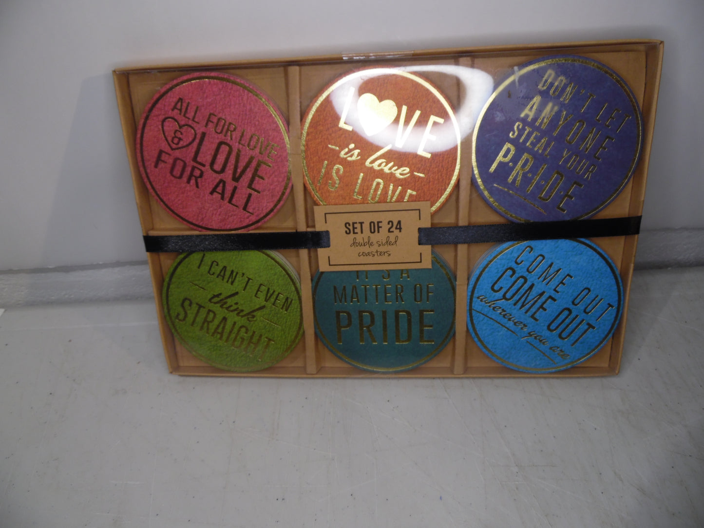 Pulpboard Double Sided Coasters Pride Inspirational Sayings Gold Lettering set of 24