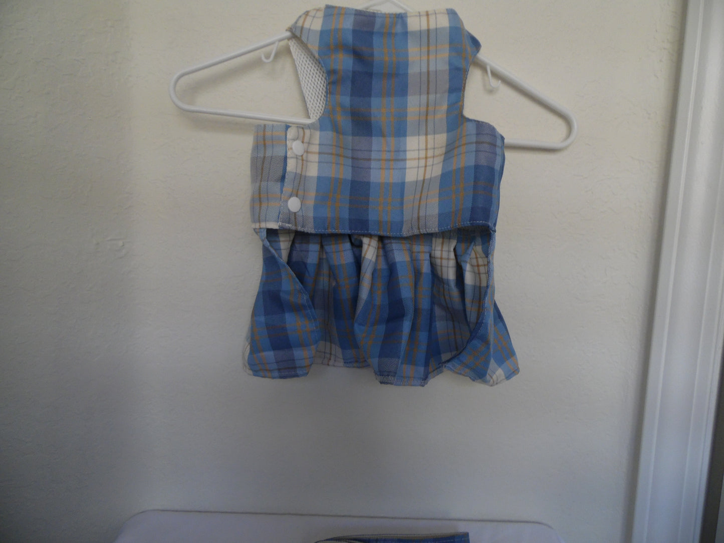 Blue & Beige Plaid Dog Dress Bow Tie Harness Leash Set for Small Dogs 2XL