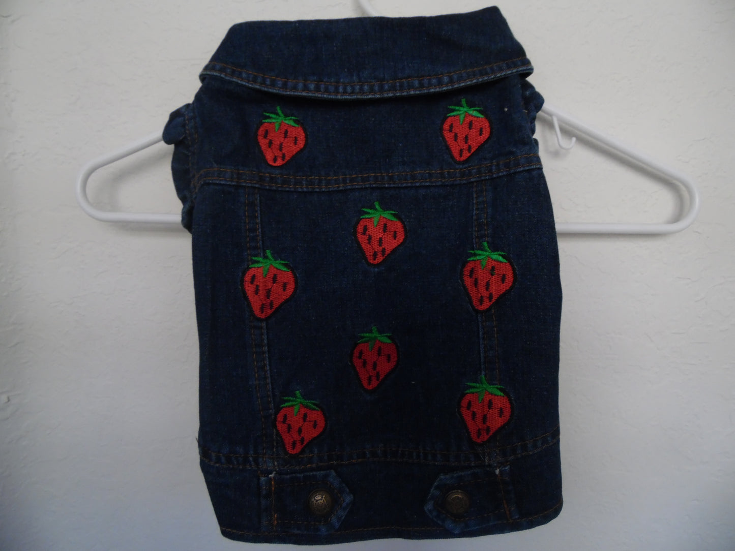 Strawberry Jean Jacket Small Dog Coat Dog Apparel Embroidered Strawberry Denim Vest XL