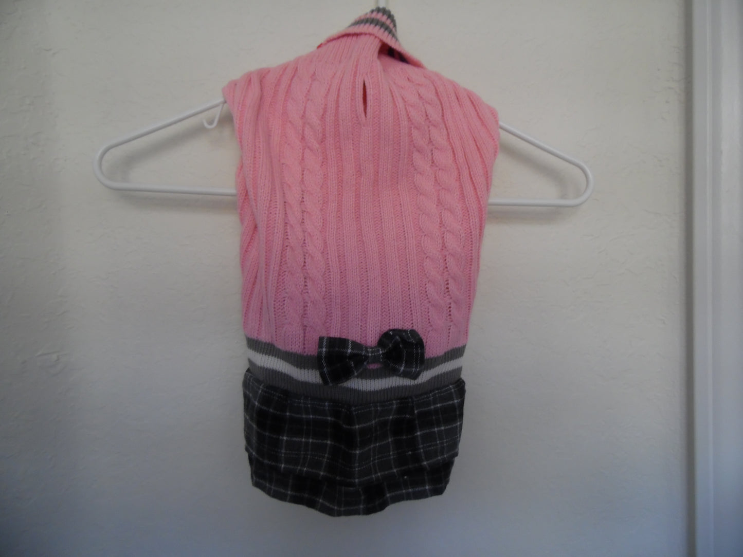 Pink & Gray Dog Sweater Dress with Bowtie Dog Turtleneck Pullover Knitwear for Small Dogs Girls Size Small