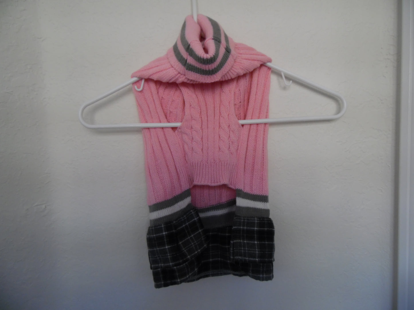 Pink & Gray Dog Sweater Dress with Bowtie Dog Turtleneck Pullover Knitwear for Small Dogs Girls Size Small