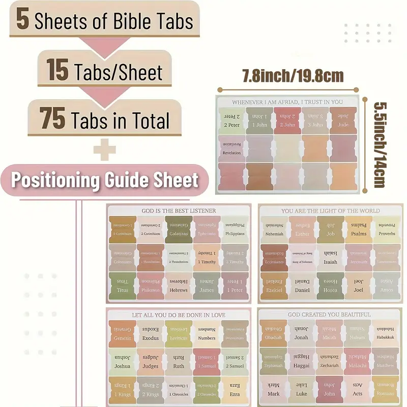 Boho Bliss Laminated Bible Tabs Sticky Index Tabs, 75-Pack