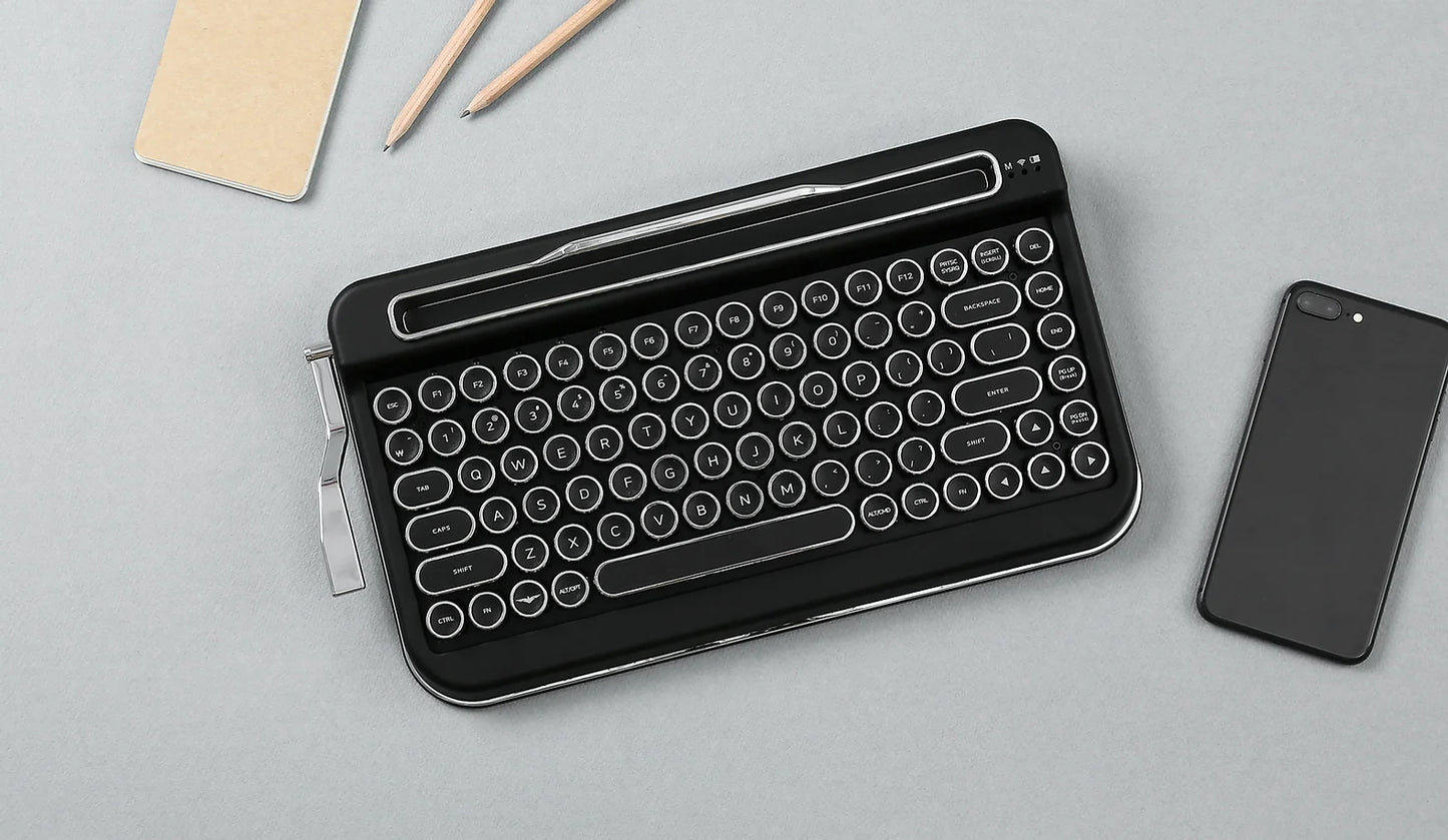 EL RETRON Penna Wireless Typewriter Retro Keyboard with Integrated Stand for Multi-Device