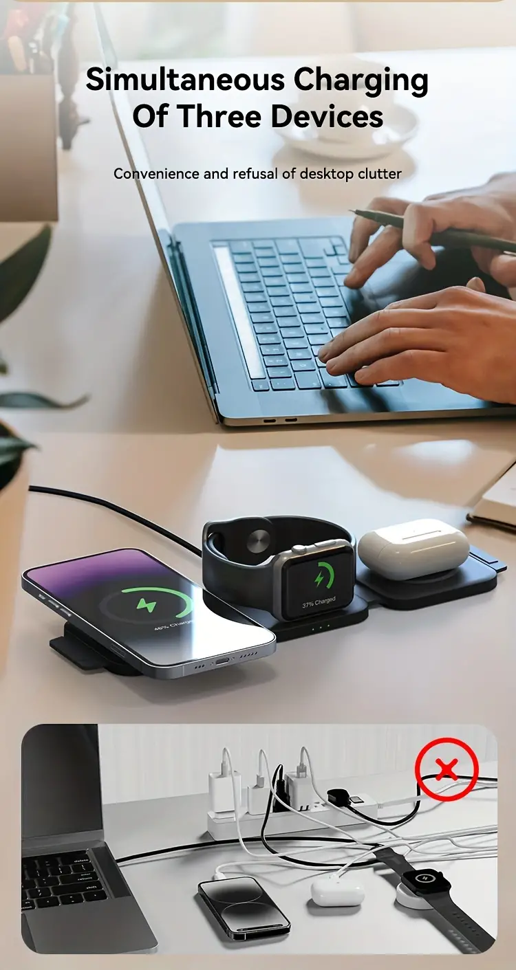 Travel-Ready Magnetic 3-in-1 Wireless Charging Station for Multiple Devices