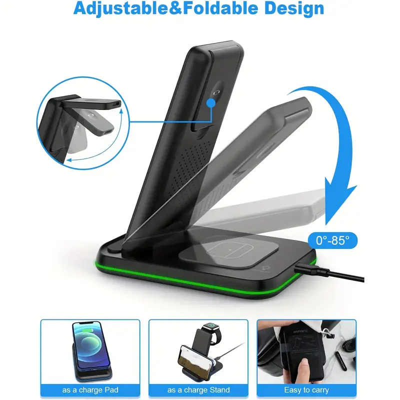 3-in-1 Folding Wireless Charger: Streamlined Charging for iPhone, Apple Watch & Headphones