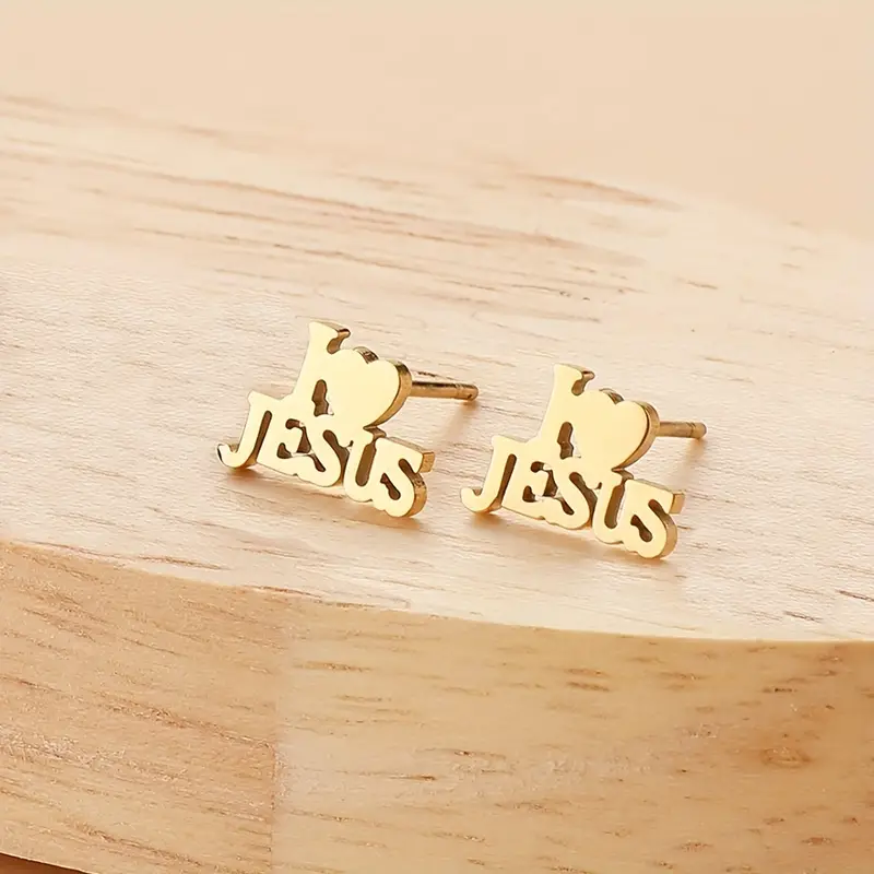 Divine Minimalism Stainless Steel JESUS Stud Earrings