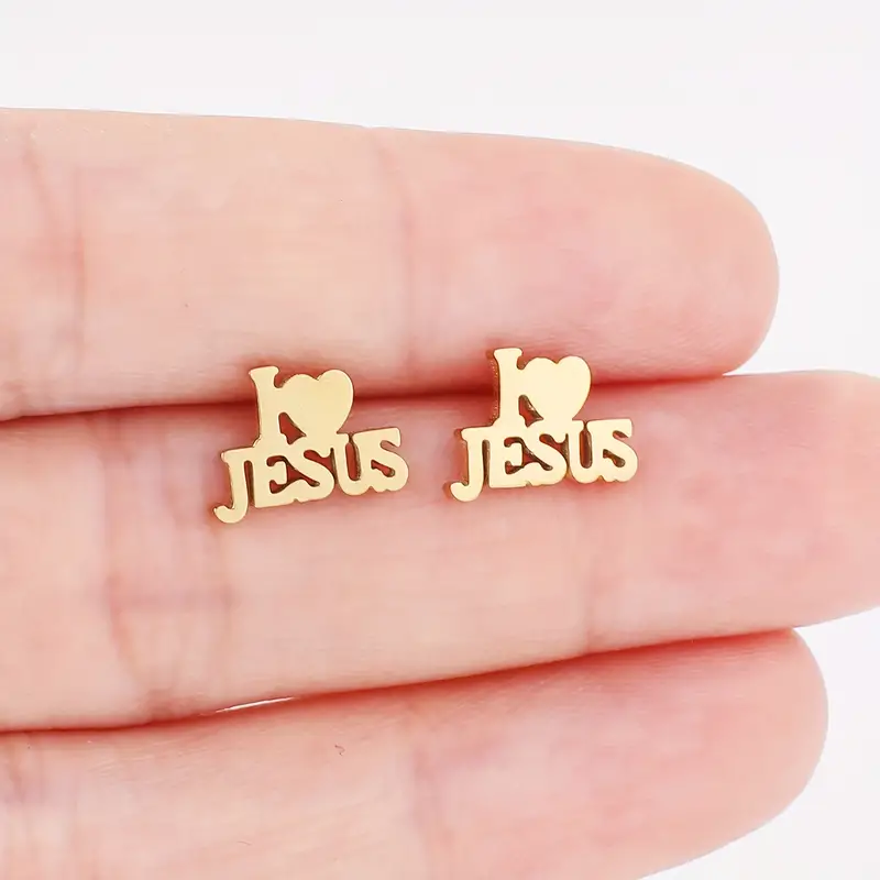 Divine Minimalism Stainless Steel JESUS Stud Earrings