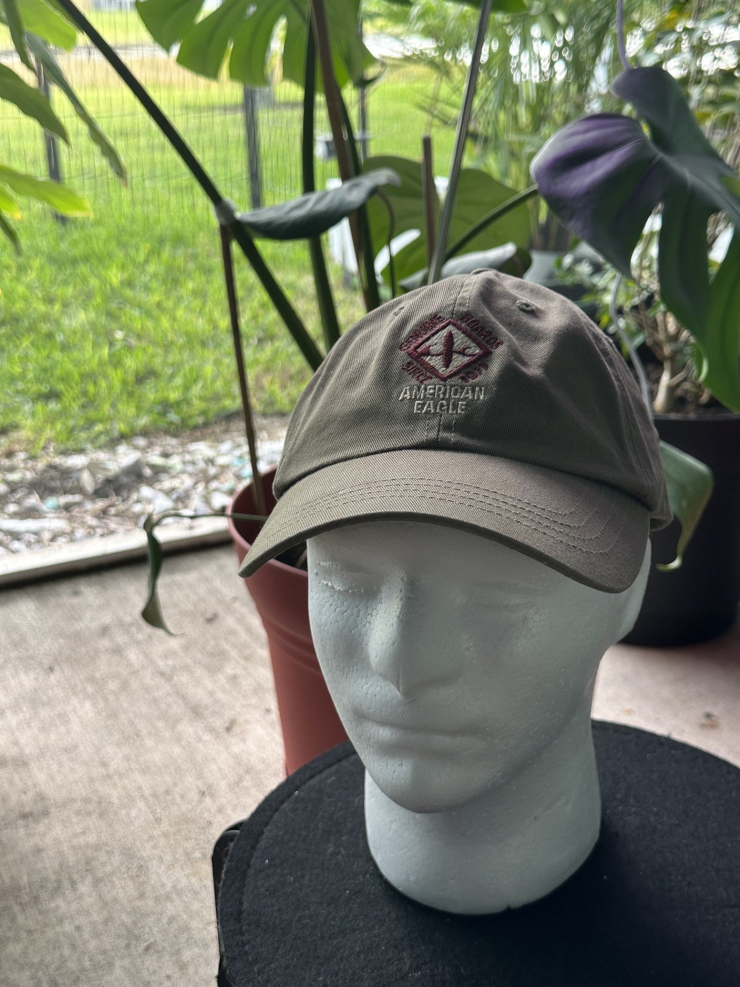 American Eagle Unisex Hat Strap Back Brown/ Cotton Casual Embroidered Logo AE on Back
