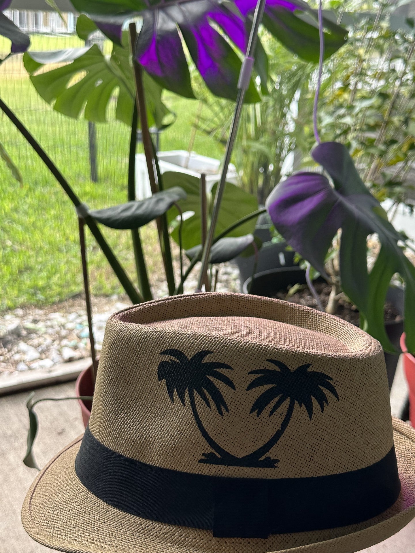 Fedora Straw Hat Unisex Jazz Cap / Beach Hat Coconut Trees Pattern
