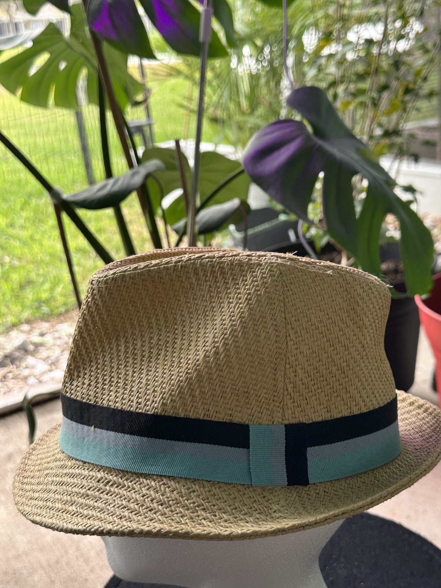 Fedoras Unisex Beach Hat Straw with Band Black & Blue Bahama Hat