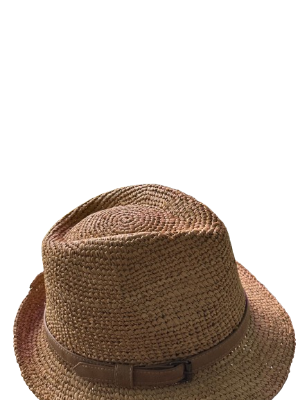 Fedoras Unisex Beach Hat Hand Crocheted Raffia Straw with Brown Buckle Band Bahama Hat