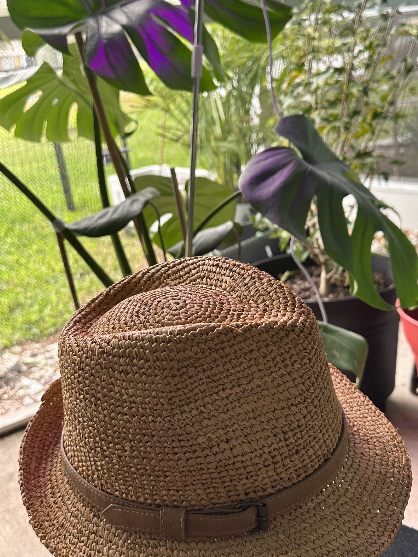 Fedoras Unisex Beach Hat Hand Crocheted Raffia Straw with Brown Buckle Band Bahama Hat