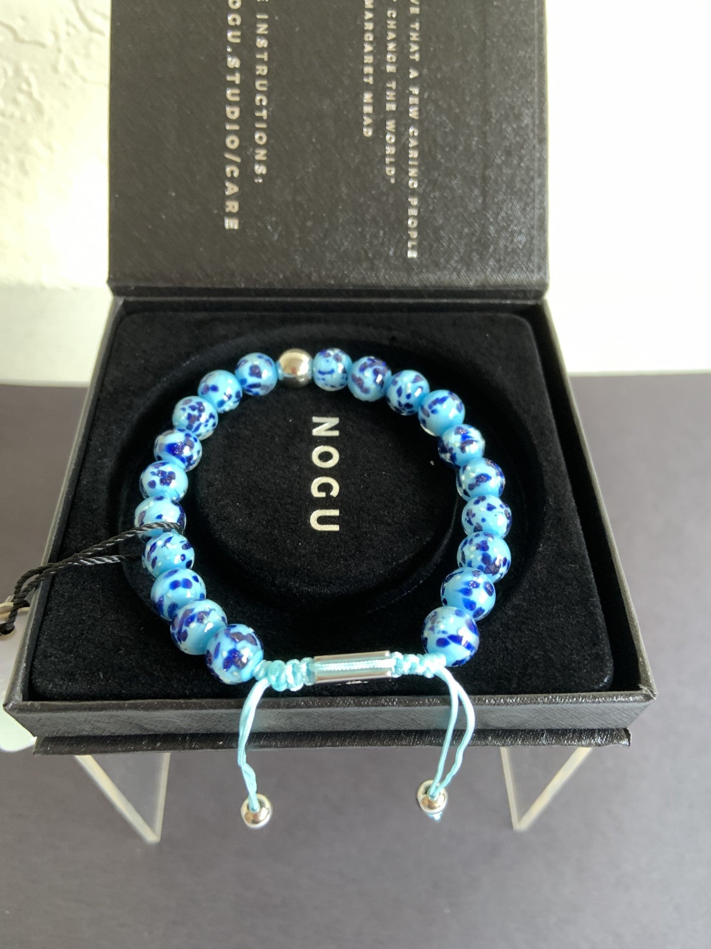NOGU Blue Seaspray Firefly Glass Macrame Bracelet