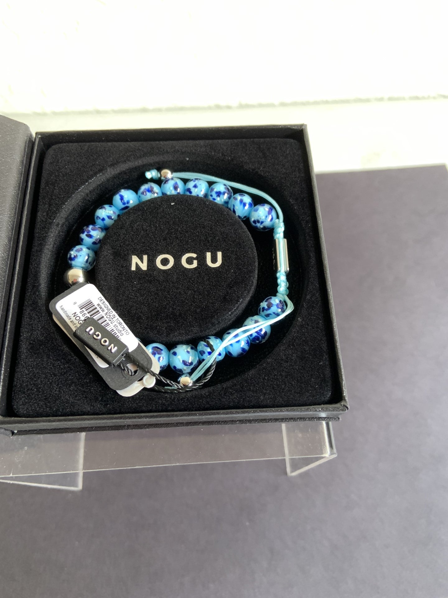 NOGU Blue Seaspray Firefly Glass Macrame Bracelet