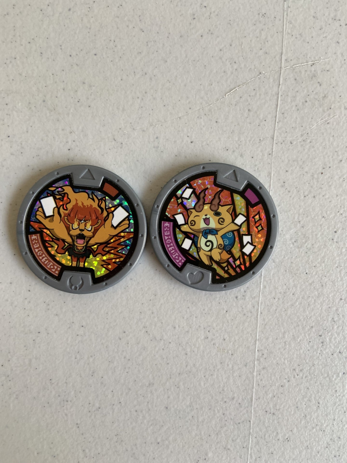 Yo-kai Watch Lot Of 2 Collectible Hasbro Medal Foil From 2016 Blazion and Komajiro Starter Pack