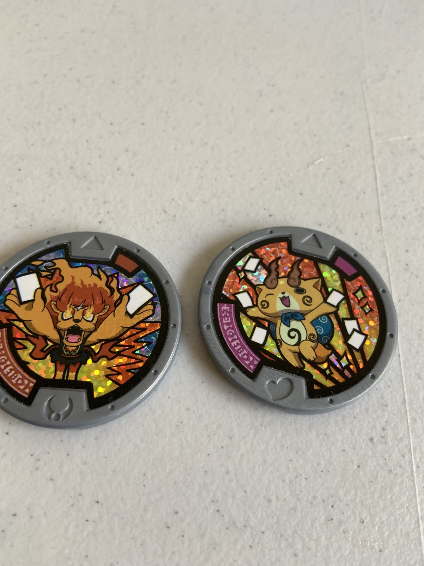Yo-kai Watch Lot Of 2 Collectible Hasbro Medal Foil From 2016 Blazion and Komajiro Starter Pack